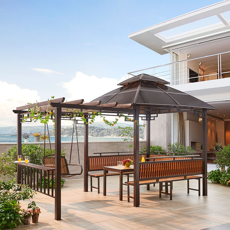 葡萄架遮阳棚凉亭户外庭院别墅花园简易铁艺铝合金院子凉亭秋千