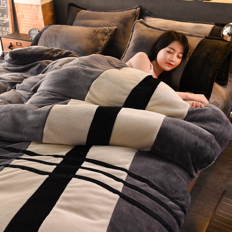 加厚珊瑚绒四件套女双面绒冬季法兰绒保暖床上水晶法莱绒被套床单