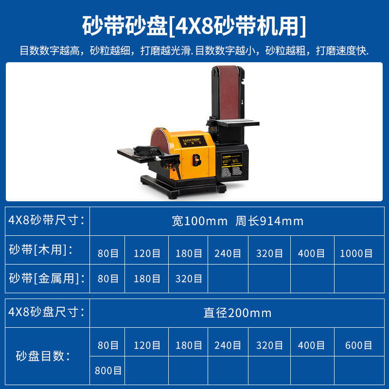 洛克士4X8砂带砂盘机圆形砂盘砂纸砂带平面打磨抛光配件圆形弧度