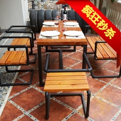 簡約戶外實木咖啡廳美式休閑餐桌椅組合4人套桌鐵藝飯桌辦公桌子在類目 住宅傢俱, 桌類, 餐桌中 - 來自Buy2taobao.com提供專業的淘寶代購服務