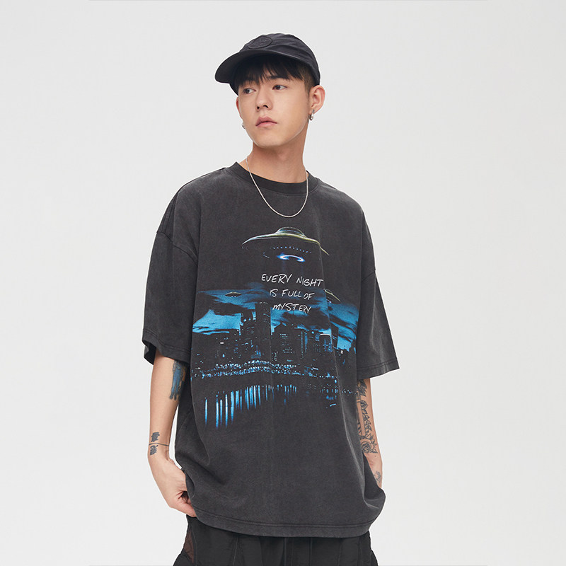 f2ce美式潮流vibe高街复古水洗做旧vintage短袖t恤