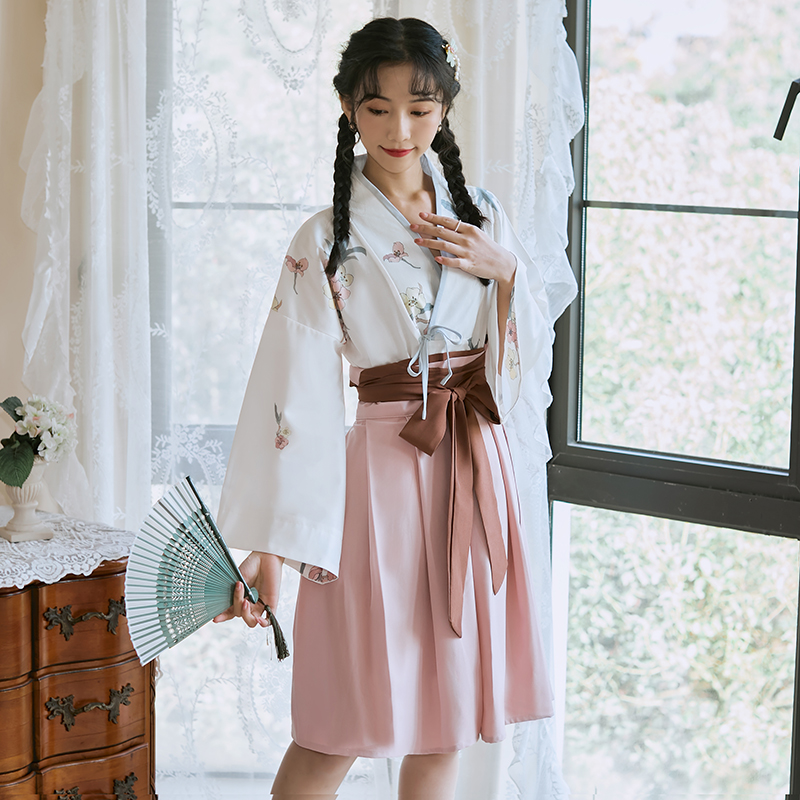 中国风闺蜜装时尚套装姐妹改良汉元素粉色一长一短半裙两件套学生