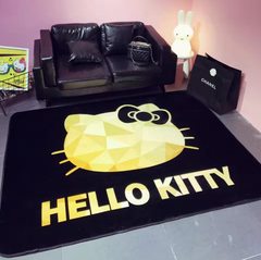 hello kitty黑金卡通卧室床边客厅沙发地垫子法莱绒瑜伽爬行地毯