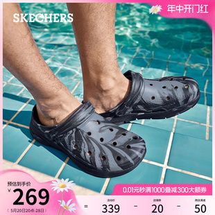 Skechers斯凯奇2024年夏季新款男鞋时尚厚底洞洞鞋百搭外穿凉鞋