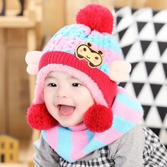 婴儿帽子围巾套装秋冬季儿童毛线帽6-12个月小孩1-2岁宝宝男女