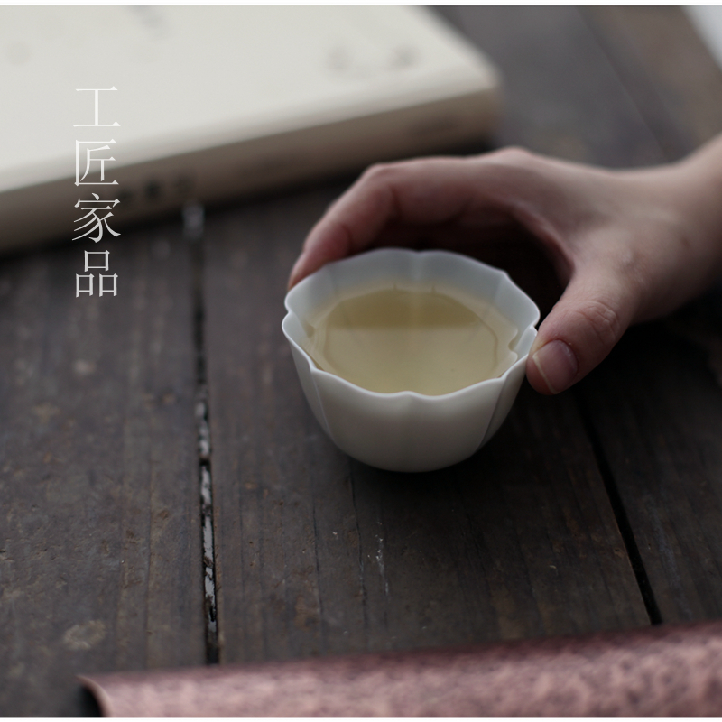 工匠家品《白玉令》海棠杯 主人杯 品茗杯 景德镇茶具