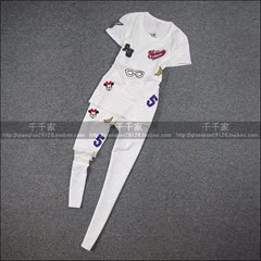 欧洲站新款纯棉短袖两件套装女休闲运动服半袖T恤上衣15040305