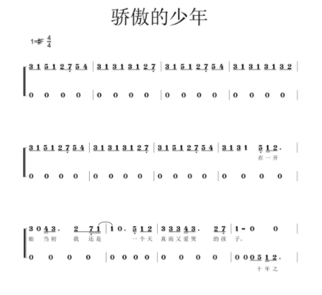 骄傲的少年简谱 钢琴图片