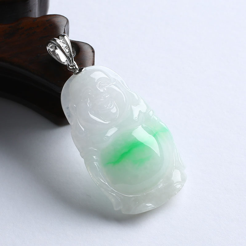 18k金钻镶★精致阳绿金丝飘翠站佛★6936 4.92g