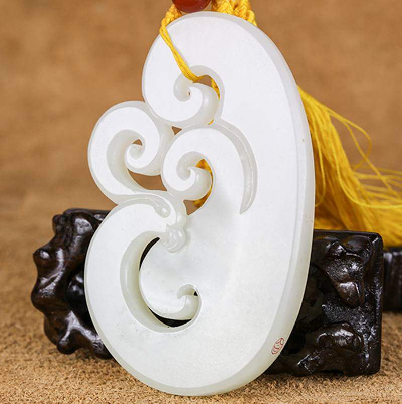 和田玉白玉凤玉佩手把件 重量106.9克