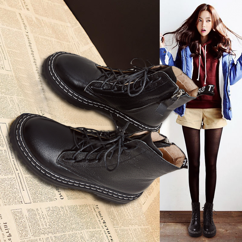 Korean Edition Women's Shoes cowhide Riding boots 2021 Autumn and winter new pattern Bootie Increase The thickness of the bottom Locomotive shoes Versatile Bootiein the Women's Shoes, Low shoe, Fashion casual shoes category - from Buy2taobao.com to provide professional Taobao agent buy service