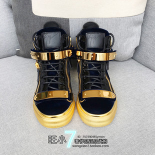 giuseppe zanotti價格 意大利代購GZ女士sneaker藍絲絨面金色底高幫鞋Giuseppe Zanotti givenchy包包價格