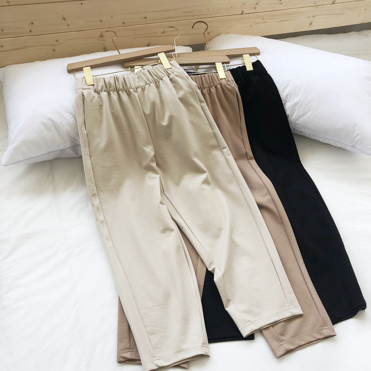 巨显瘦 罗马布手指裤 夏季女气质垂感中高腰小直筒裤女八九分裤子