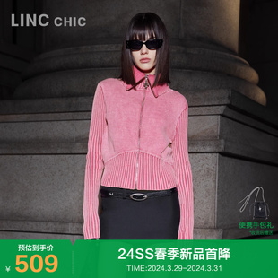 LINCCHIC金羽杰2024年春季新品拉链毛衣大翻领街头毛织开衫CR318Y