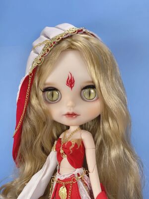 cos剑网明教喵姐头画圣火纹妆面御姐风小布改娃订制定金娃娃