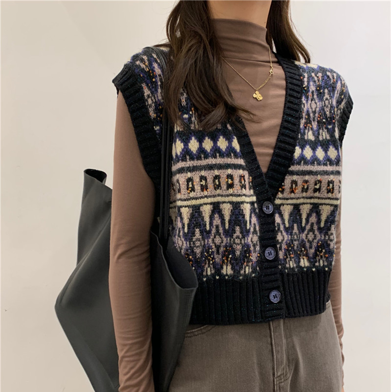 strive luck20秋新韩国货金丝线羊绒马甲民族风马甲软糯小马夹女