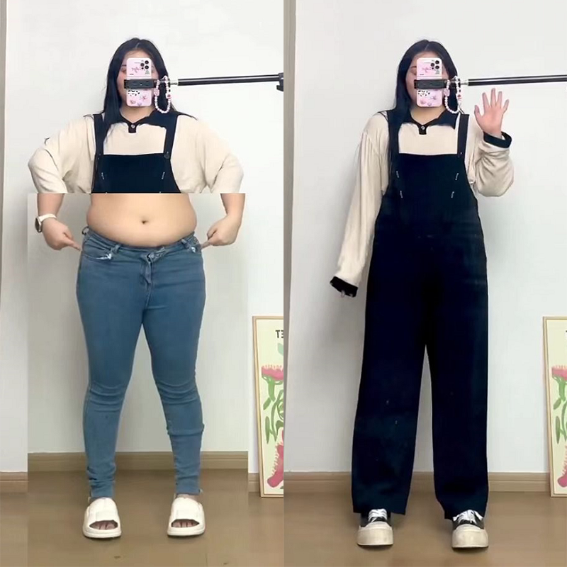 休闲背带裤女设计感小众春秋大码胖妹妹屁股大腿粗显瘦遮肉连体裤