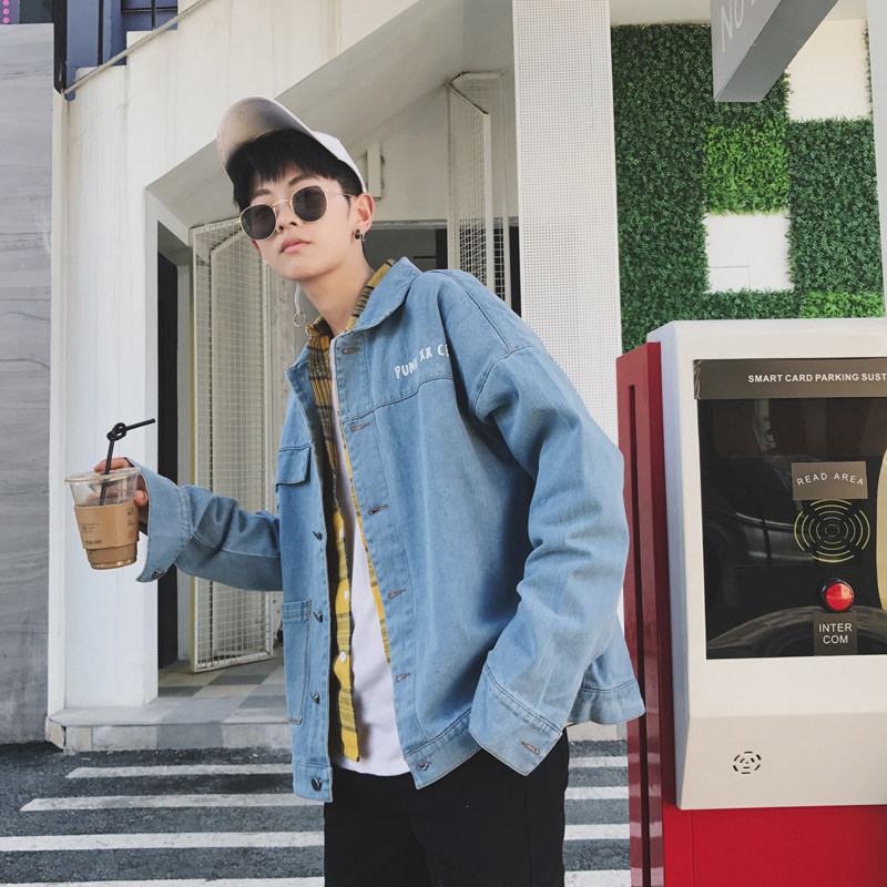春秋装情侣牛仔夹克男士韩版潮流背后印花牛仔衣学生百搭bf风外套
