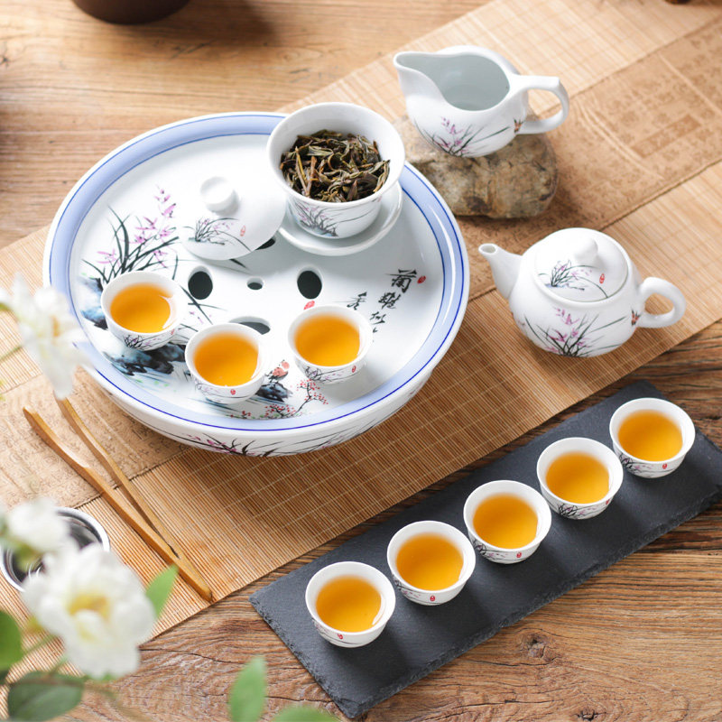 潮汕陶瓷功夫茶具家用整套装中式工夫茶盘茶杯玲珑杯茶壶盖碗礼品