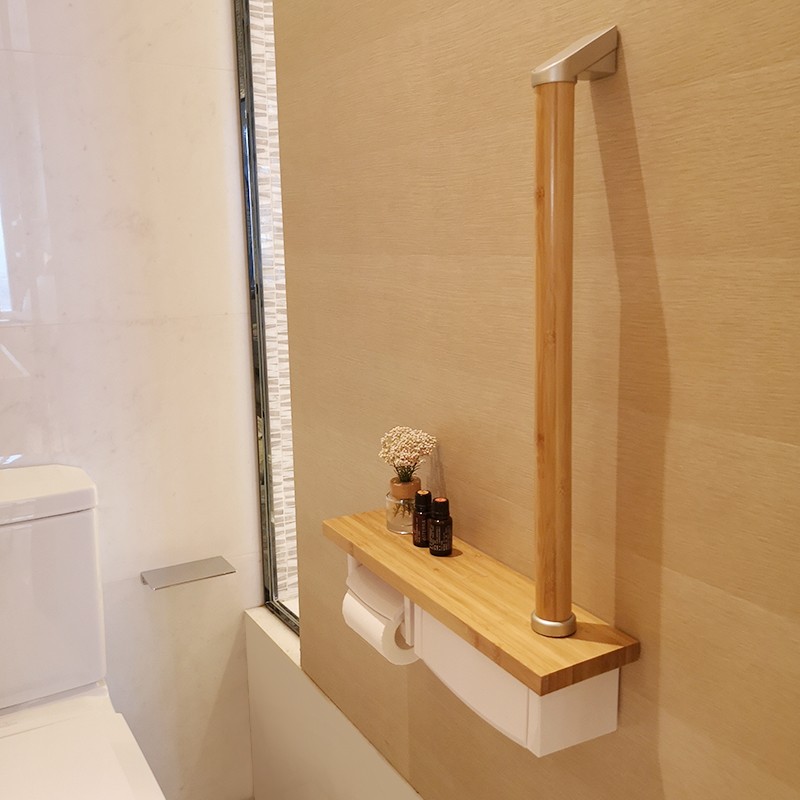 日式厕所带扶手纸巾架卫生间多功能实木卷纸架防水置物收纳纸巾盒