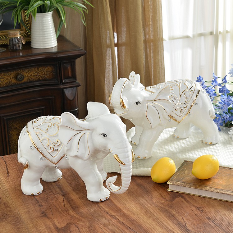 陶瓷大象摆件一对客厅吸水象招财镇宅玄关装饰家居饰品高端大气