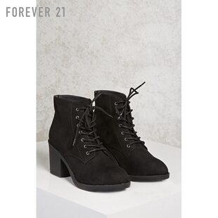 fendi皮帶高仿 仿麂皮絨系帶粗跟及踝短靴 Forever21 fendi高仿