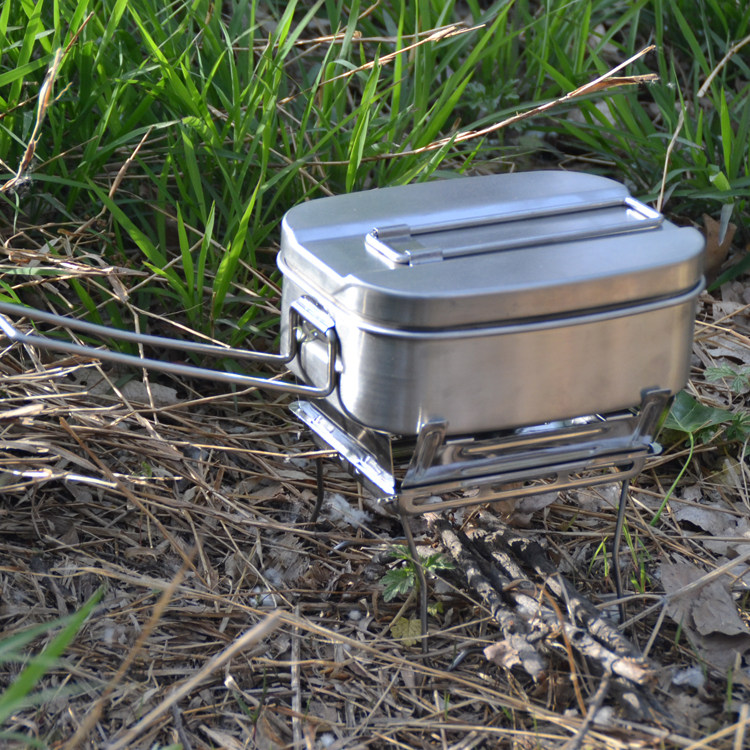 05单兵饭盒野营不锈钢304便携炊具野营多功能户外套锅加厚蒸饭盒