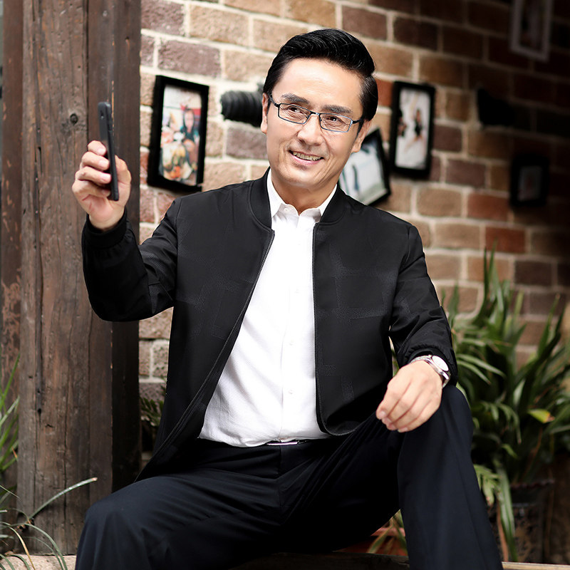 夹克_春装棉服土中老年薄款中年潮流夹克薄帅气男士40外套50岁45爸爸