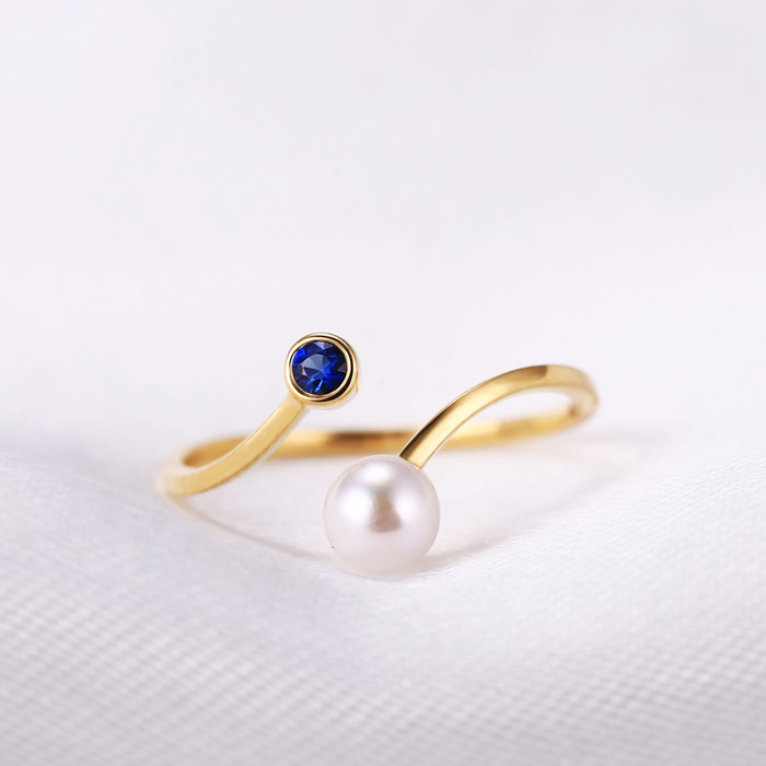 年代记 日本akoya 天女珍珠海水珠 18k戒指蓝宝石 女戒 正圆彩宝