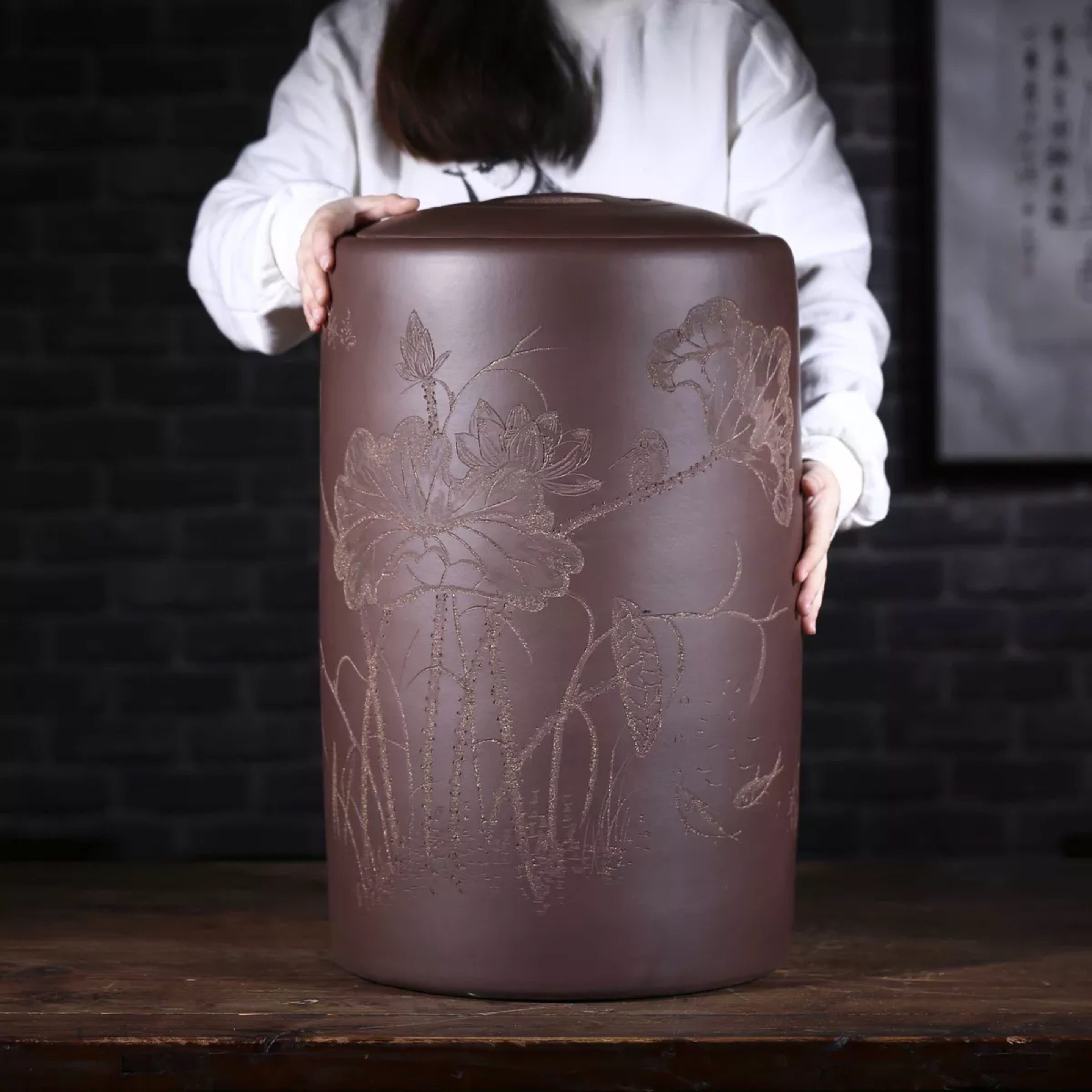 精品大号宜兴紫砂茶叶罐茶叶桶特大普洱茶缸存茶罐包邮_不打折现价258