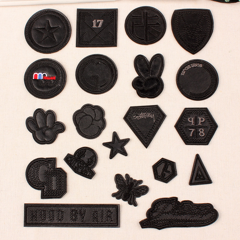 热销羽绒服破洞修补贴自粘 黑色_自粘黑色皮衣补贴衣服团补丁贴pu皮革