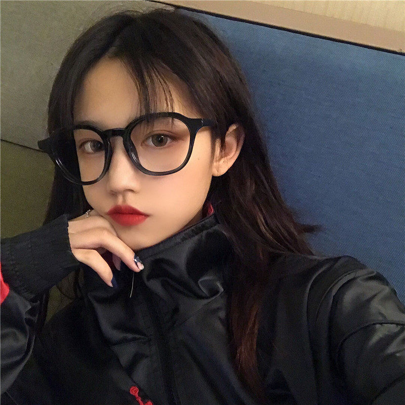 眼镜框女韩版潮 圆脸 显瘦_韩版原宿黑色粗框懒人素颜眼镜框架女圆脸