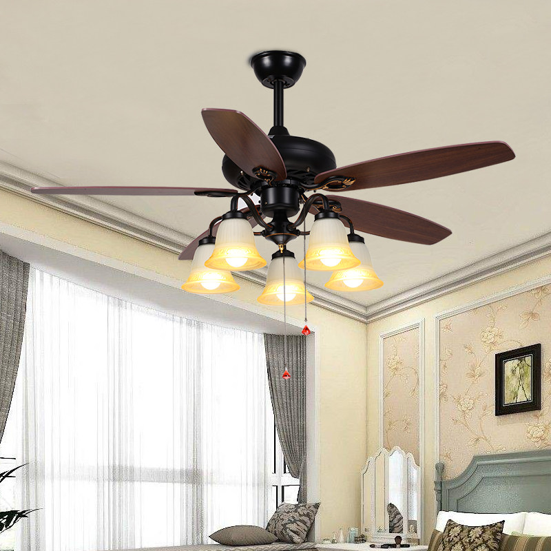 美式吊扇灯客厅餐厅灯扇一体带电风扇吊灯饭厅简约北欧复古风扇灯