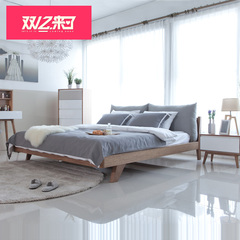 北欧全实木床1.8米1.5米现代简约日式胡桃色婚床双人床橡木床简欧