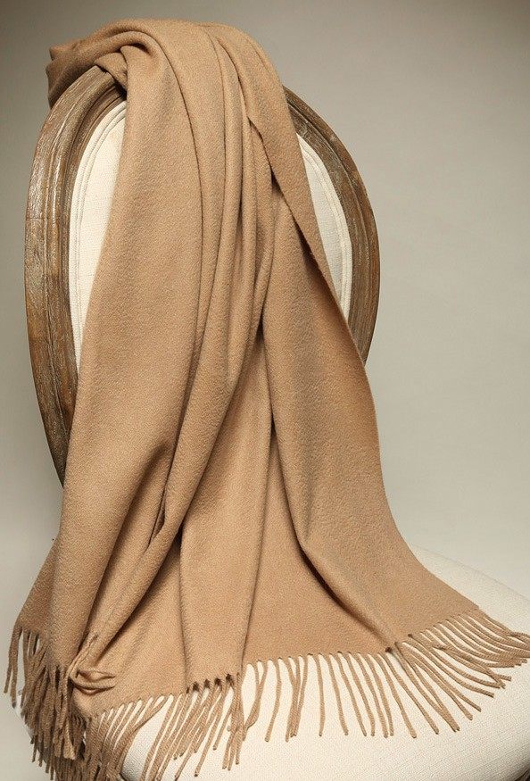 高端奢华100cashmere水波纹山羊绒驼色围巾秋冬加厚保暖披肩