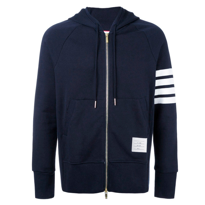 经典tb thom 纯棉秋冬季连帽卫衣帽衫开衫男女情侣装潮牌加绒外套