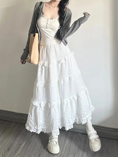 仙女超仙森系白色半身裙大码胖mm蛋糕裙春装女款2024年新款裙子潮