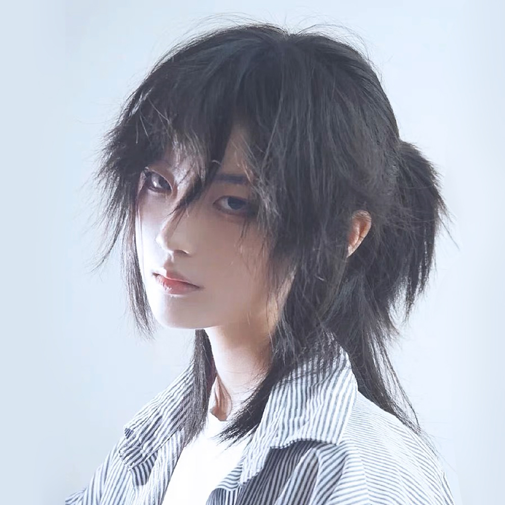 狼尾鲻鱼头假发女男武士头半扎中性日系短发韩版帅气整顶全头套式