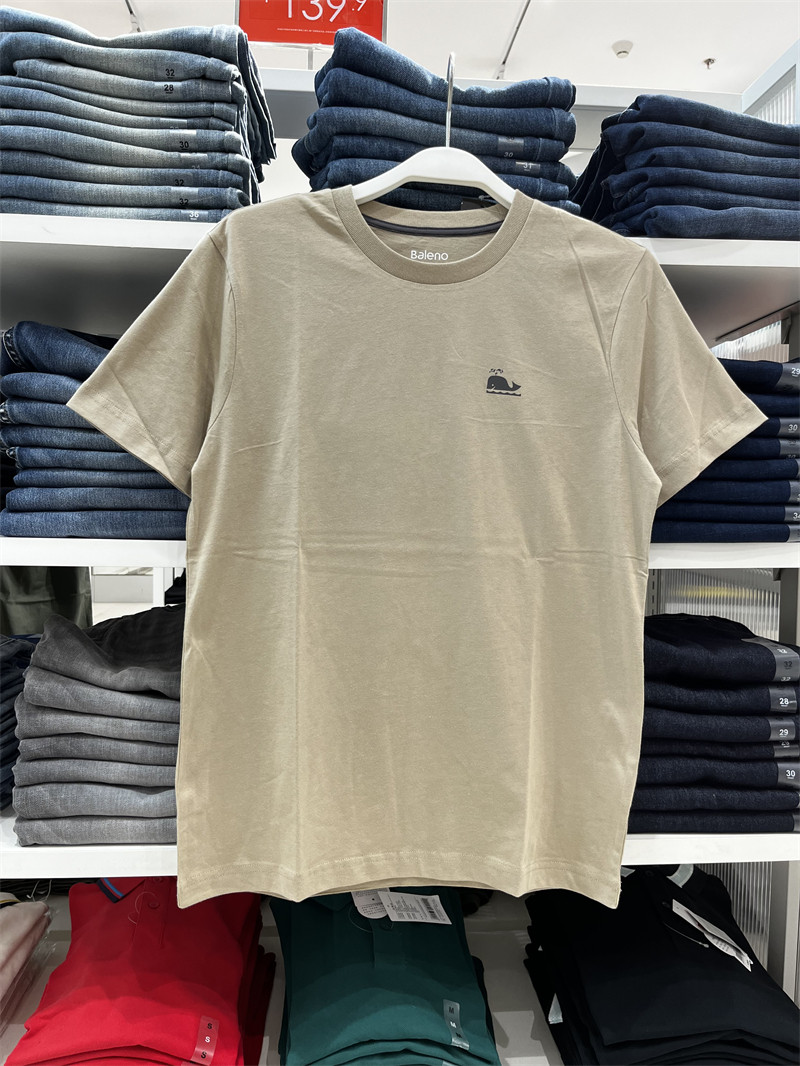 班尼路2022夏装新款潮流小鲸鱼印花男圆领青年日系t恤8722201m033