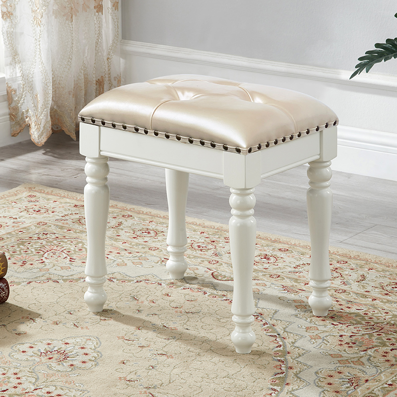 美式家具真皮梳妆凳妆台凳白色化妆凳古筝凳琴凳欧式小凳子换鞋凳
