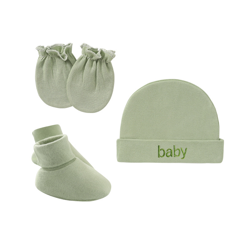宝宝单层纯棉帽子外贸欧美新生儿胎帽防抓手套脚套婴儿帽手脚套