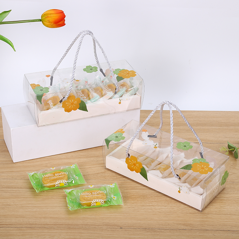 端午节高档手提透明绿豆糕包装盒 6粒冰糕礼盒烘焙玛德琳费南雪盒