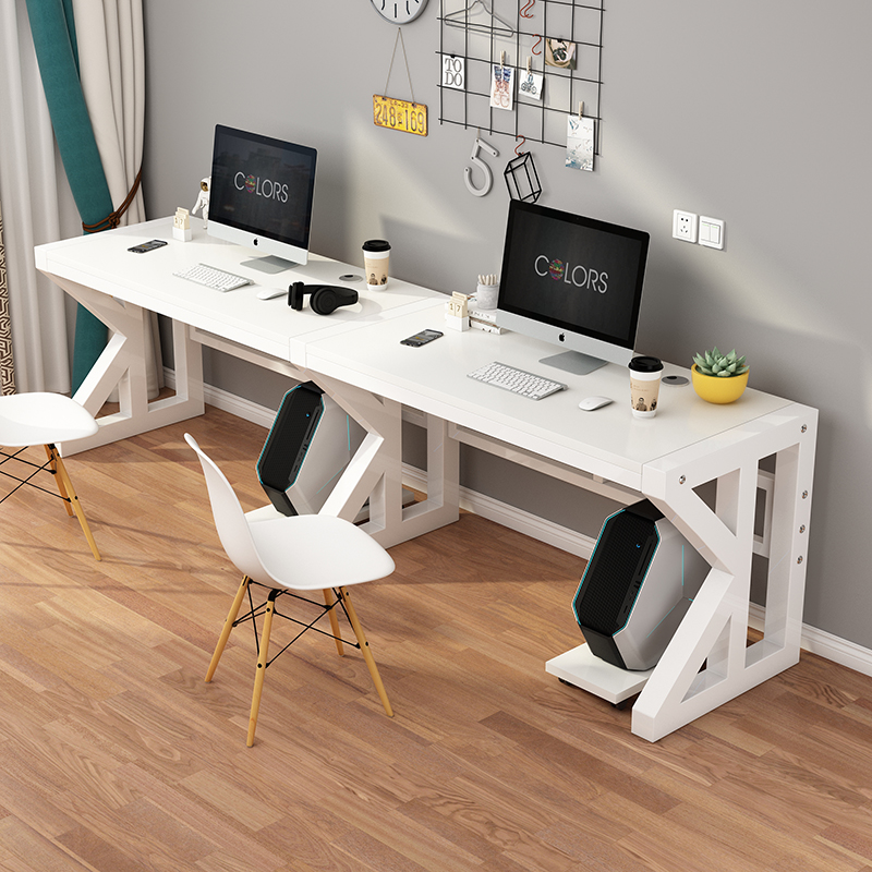 双人电脑桌台式家用办公桌经济型简约书桌一体写字台游戏桌学习桌
