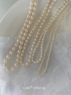 LUER高品质稀有镜面强光天然小米珍珠简约气质纯银锁骨链项链超细