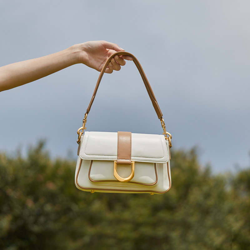 jacd小众复古拼色小方包马蹄扣宽肩腋下包时尚质感手提女包法棍包