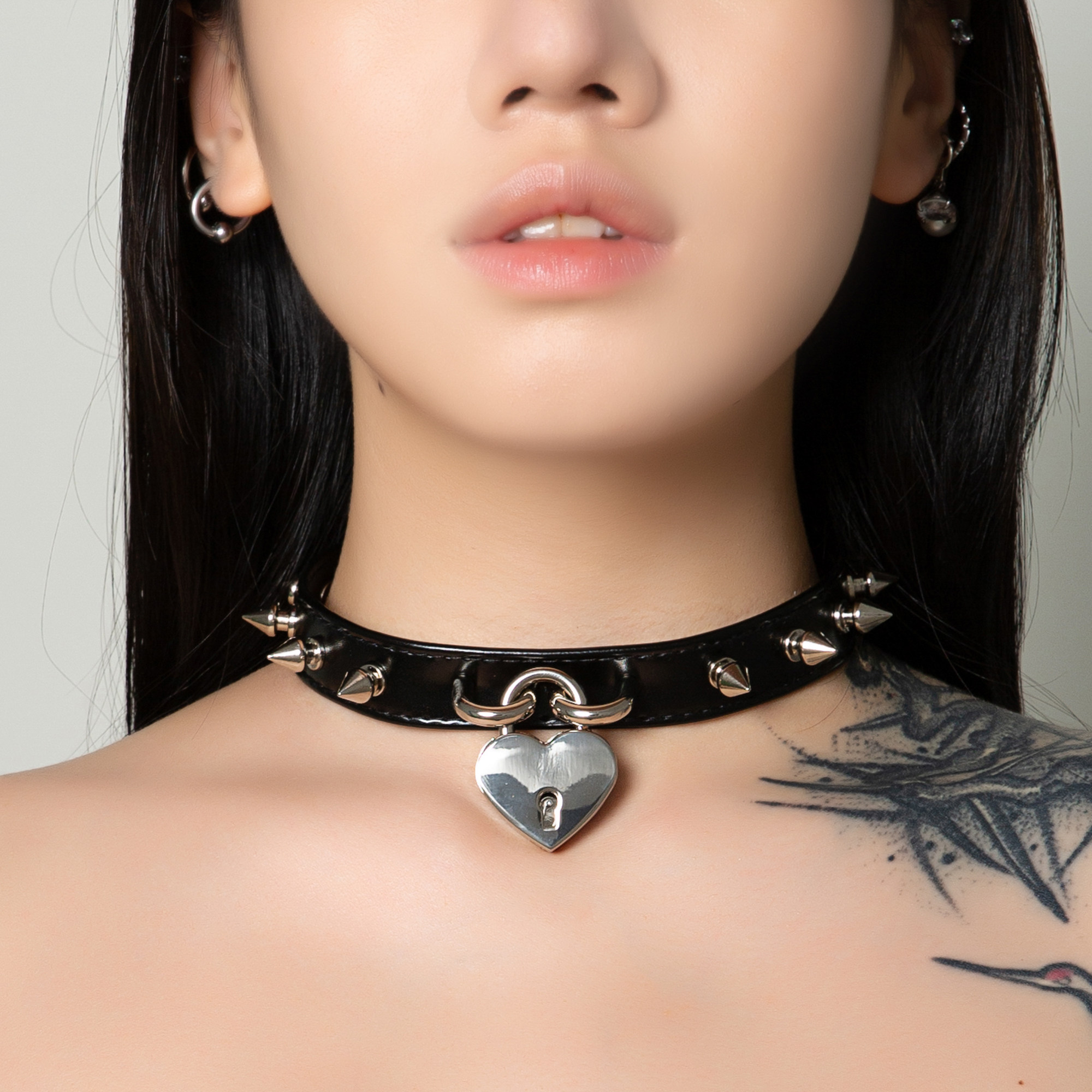 bay手作 【safe love lock】 原宿多铆钉爱心锁项圈脖环