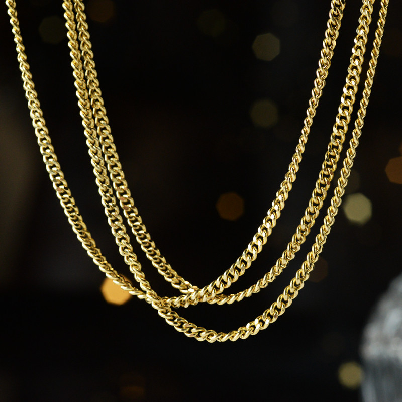 薇家古巴链意大利精美工艺链扁链18k黄金时尚素金项链