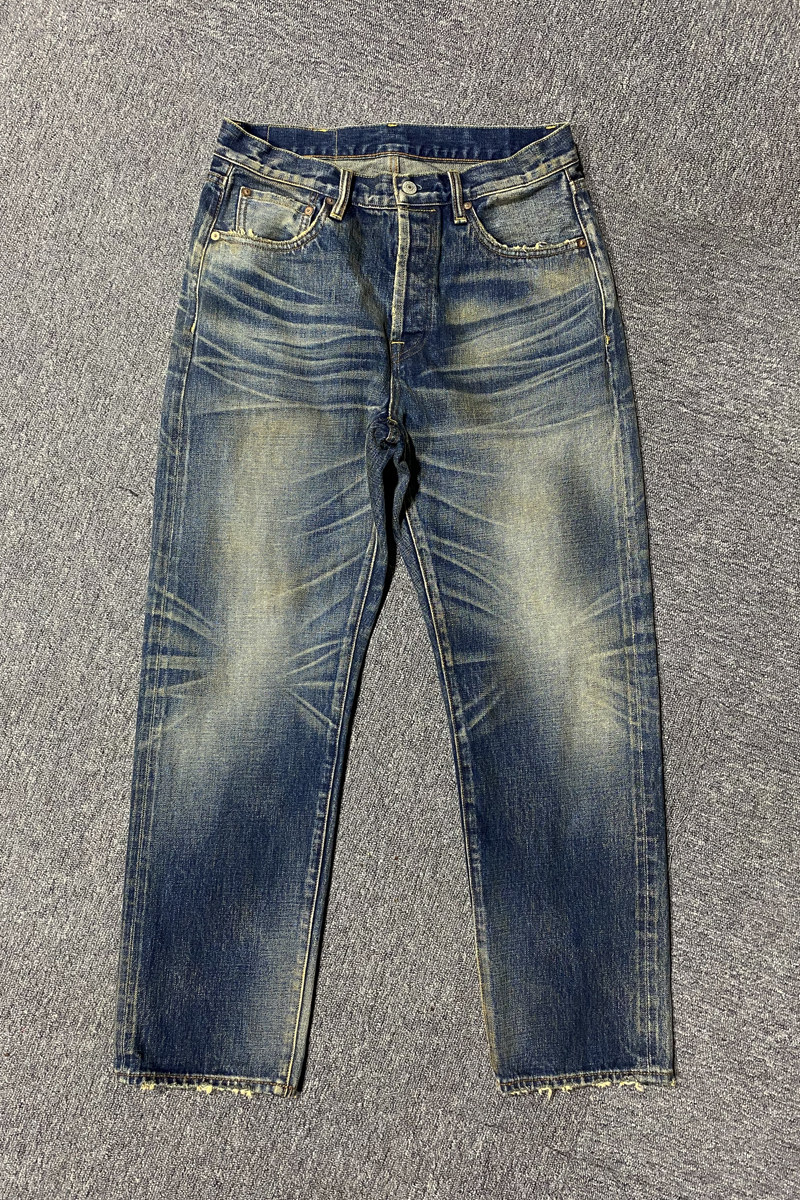 wirote威络手工自然猫须油污做旧赤耳直筒牛仔长裤lvc 0030水洗款