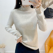Half turtleneck sweater women's autumn and winter thickened knitted sweater fungus edge top foreign style 2021 new inner bottoming shirt