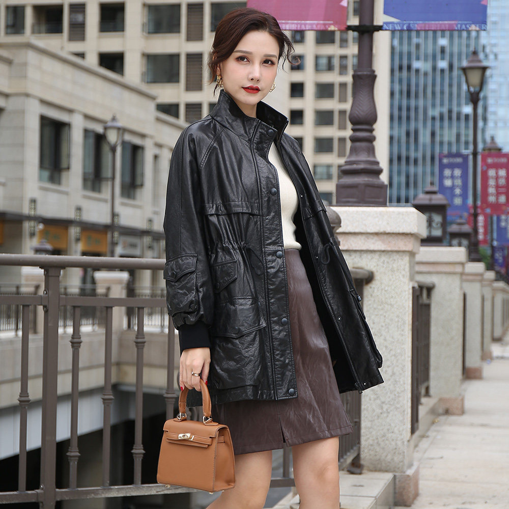 头层牛皮 立领收腰显瘦 中长款真皮皮衣耐穿帅气抗寒牛皮女士外套